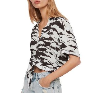AllSaints Leni Eiger Tie-Hem Shirt in Tiger Stripe Print